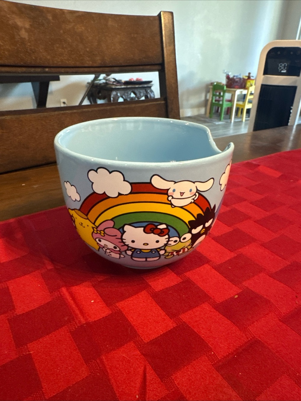 Sanrio Hello Kitty Blue Ceramic Yarn Bowl with Rainbow Design